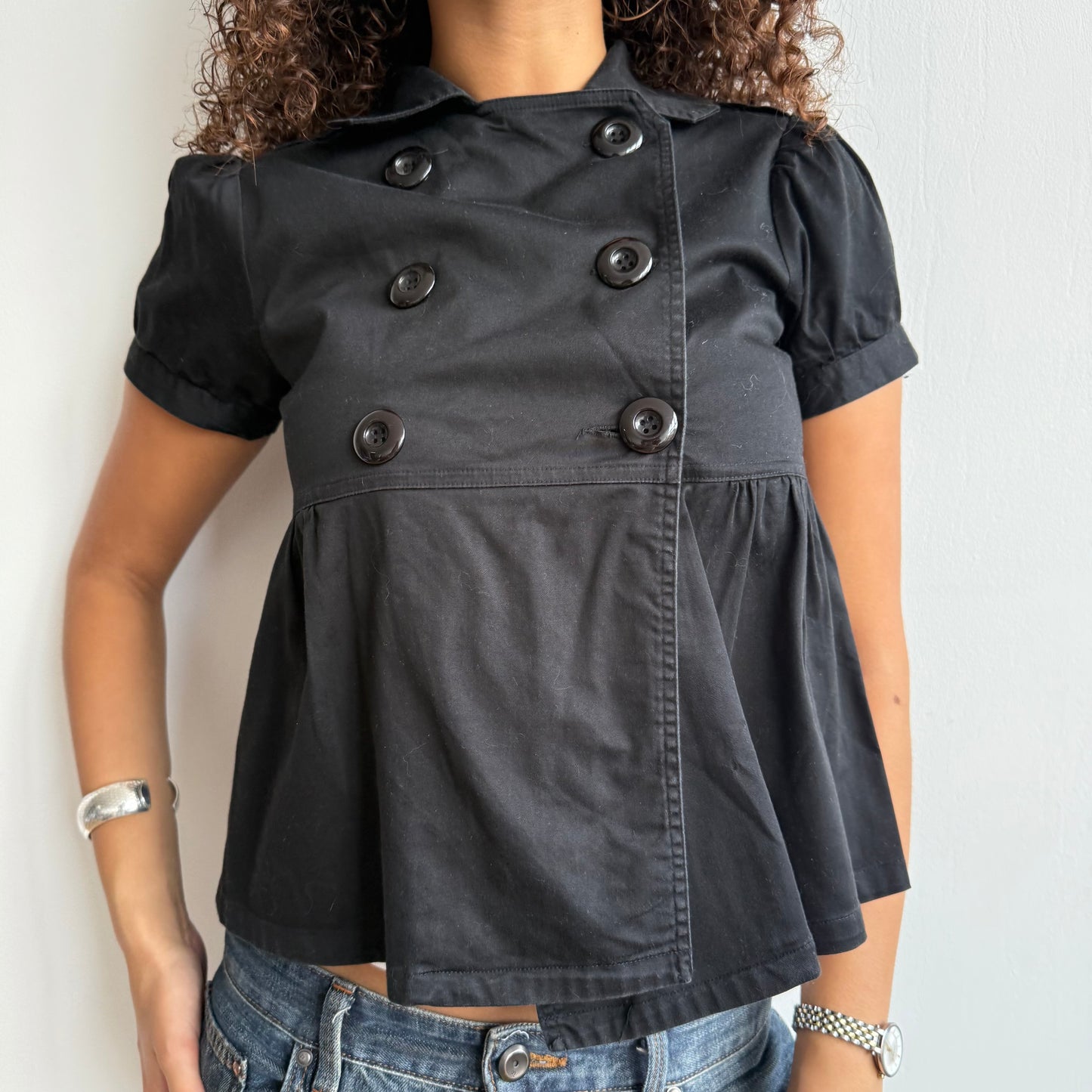 Black double breasted short sleeve peacoat - Size S