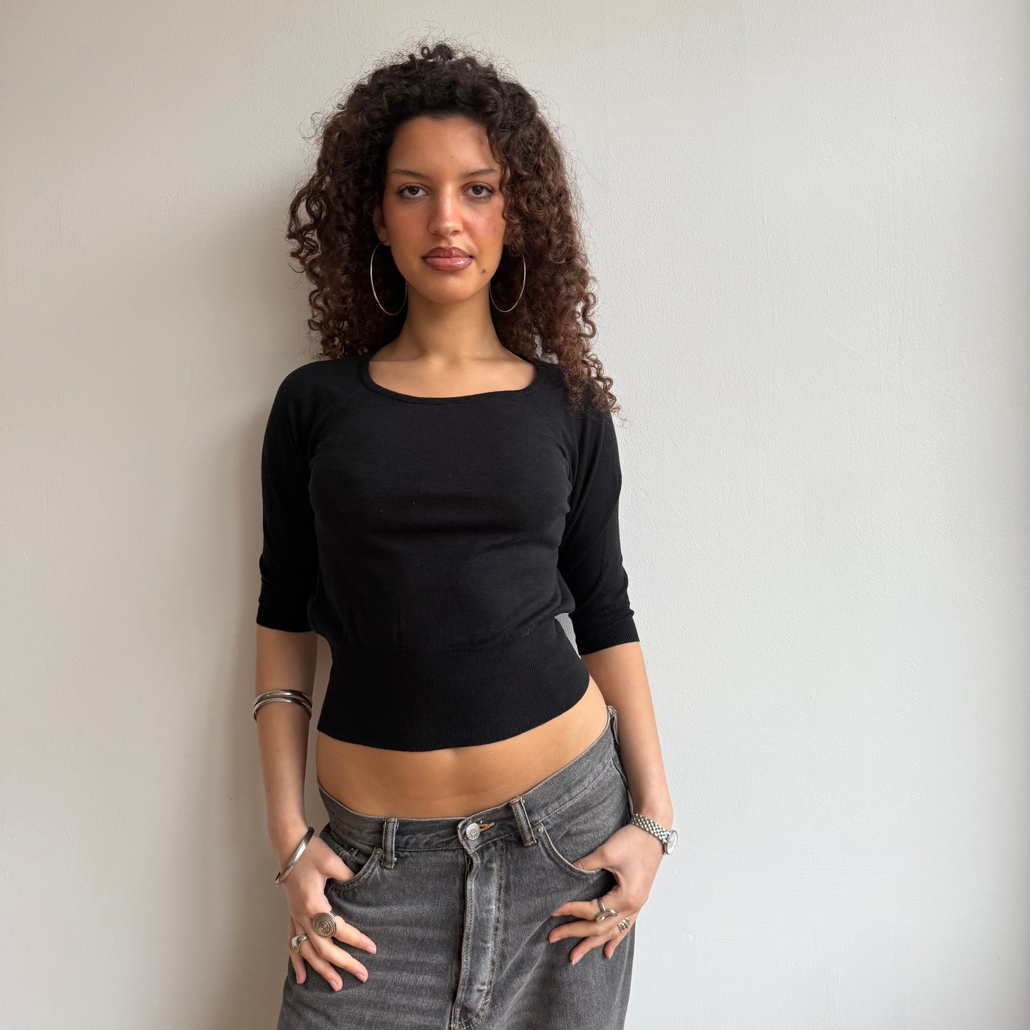 Black 3/4 sleeve knit - Size S