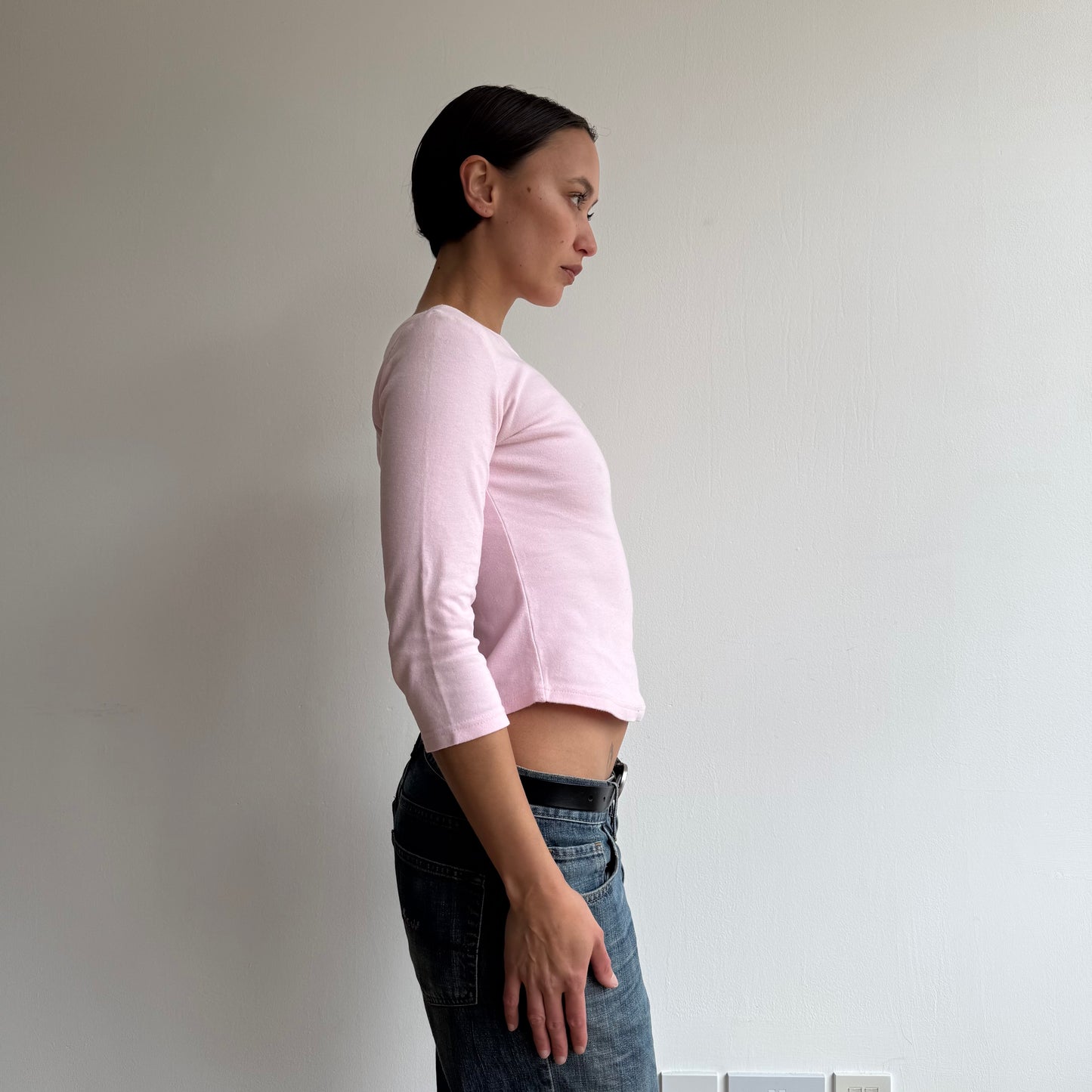 Pink 3/4 sleeve boatneck top - Size S