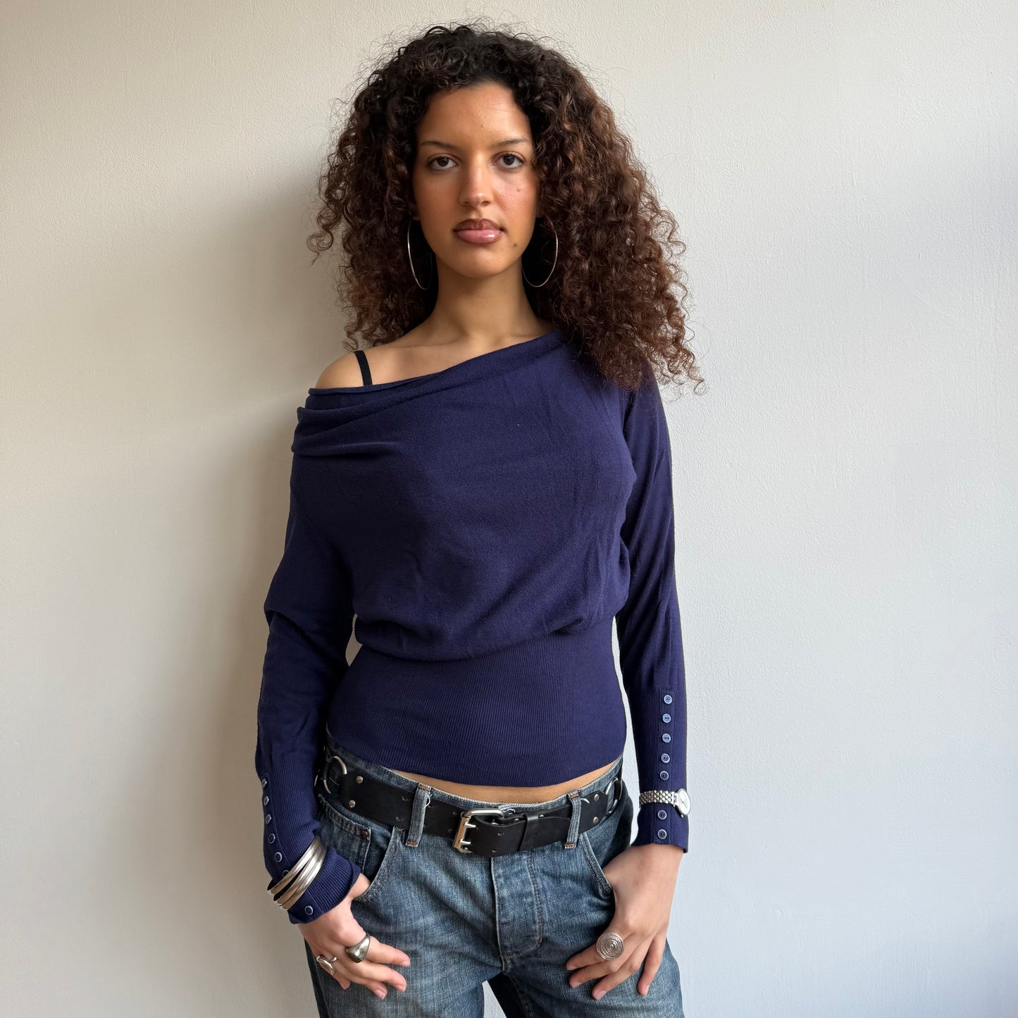Navy slouchy button knit - Size S