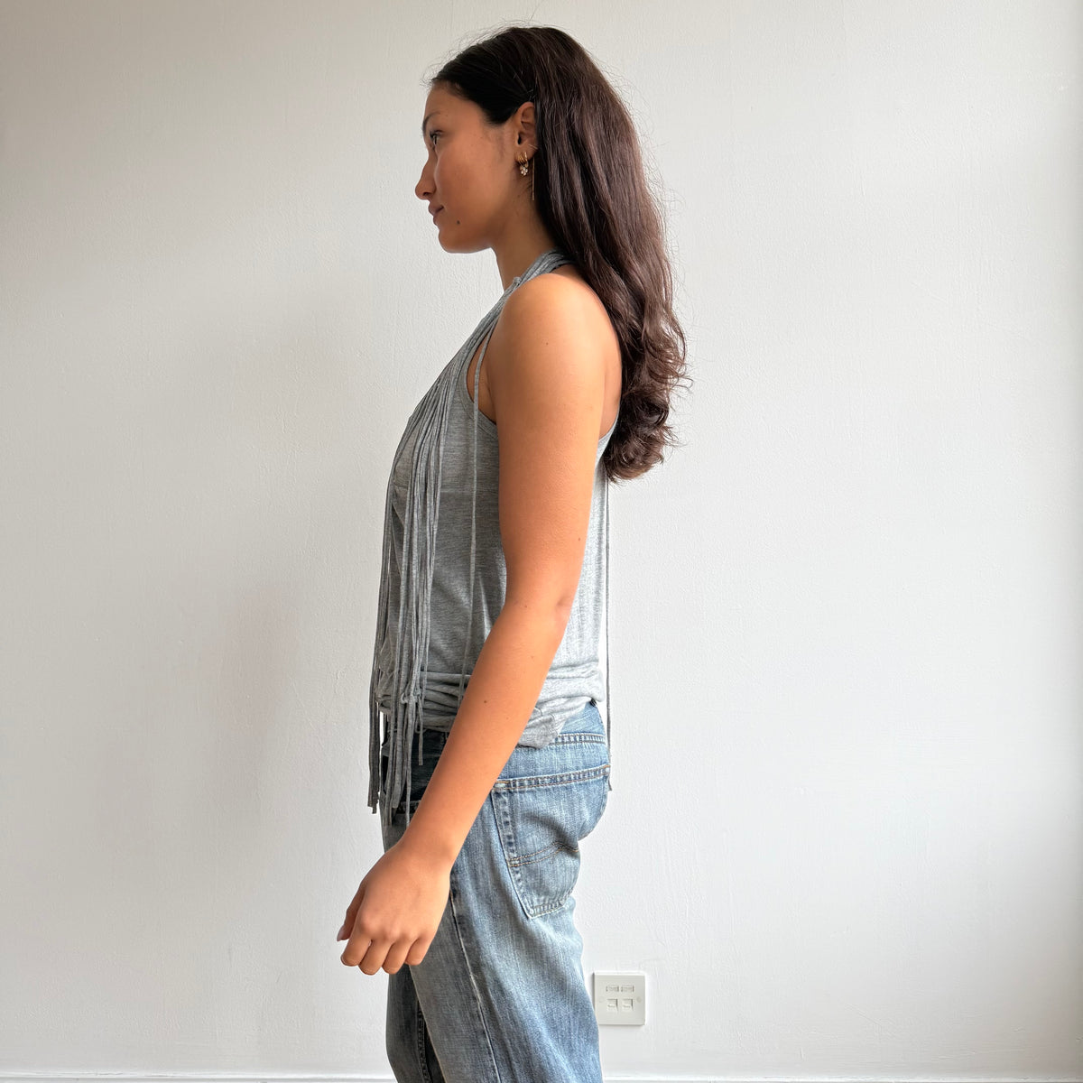 Grey fringe tank top - Size S-M