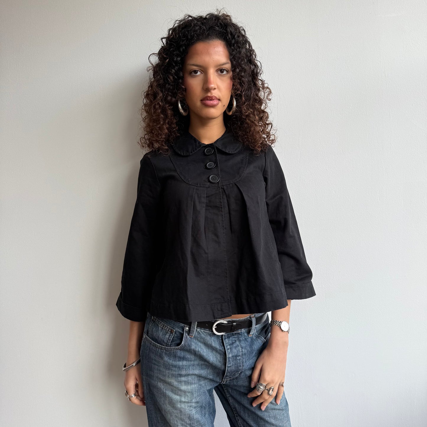 Black 3/4 sleeve peacoat - Size S