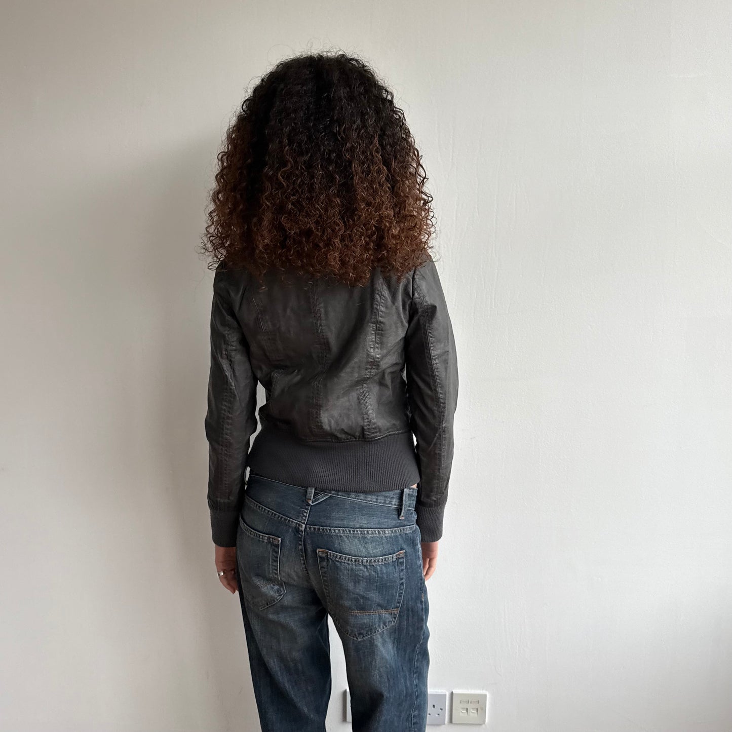 Charcoal faux leather bomber - Size S