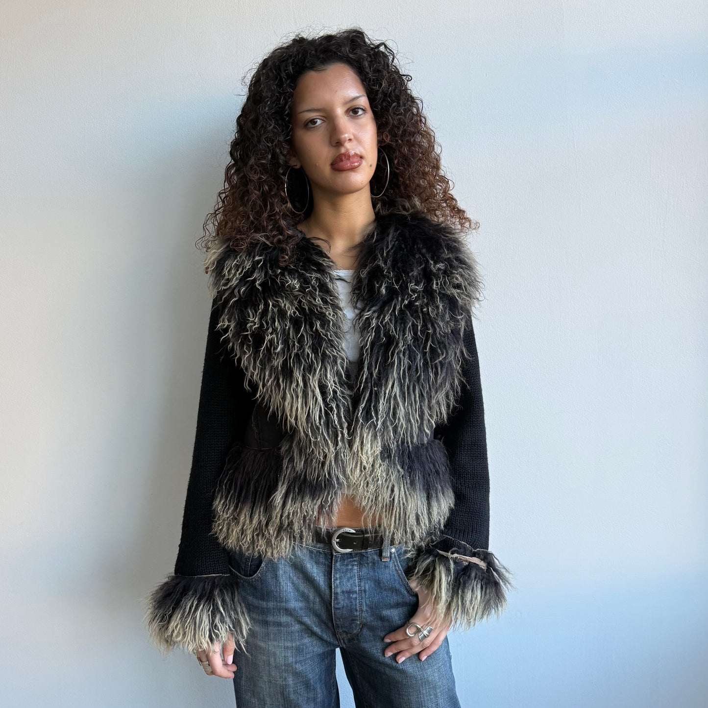 Black knit afghan jacket - Size M