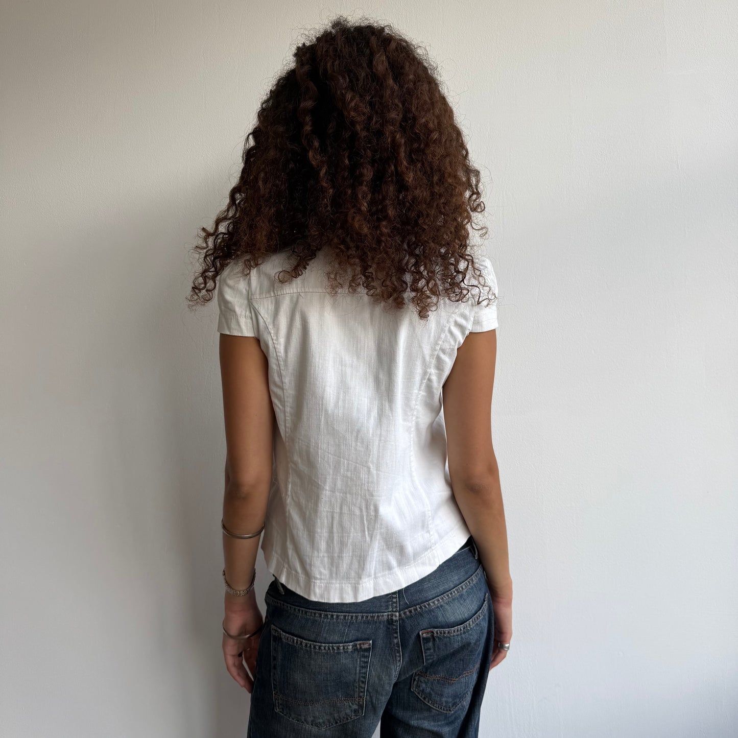 White cotton short sleeve peacoat - Size S