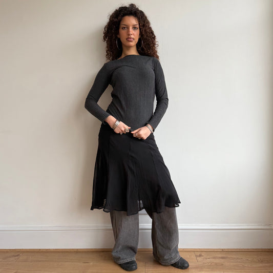 Black floaty midi skirt - Size S