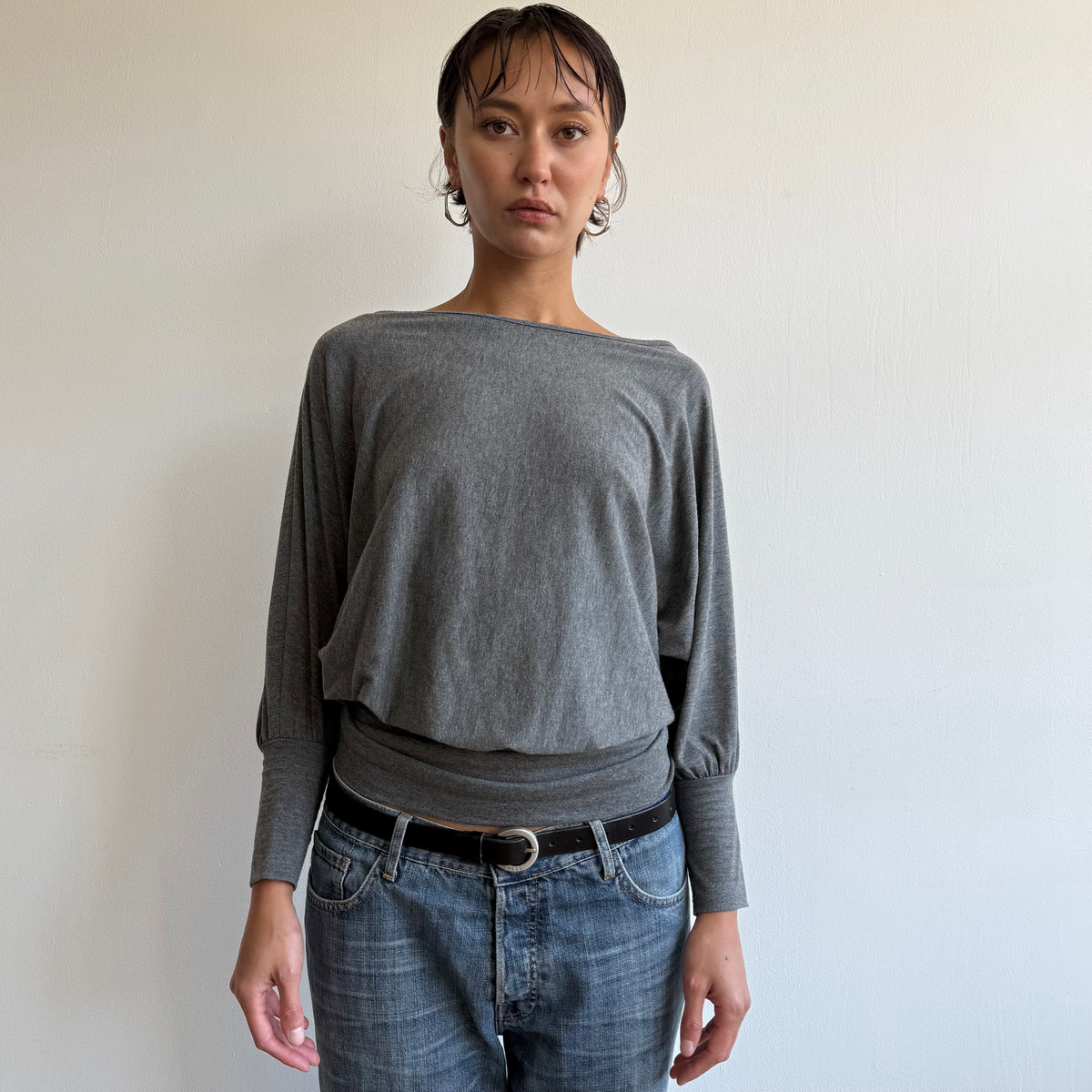 Grey batwing slouchy jumper top - Size M