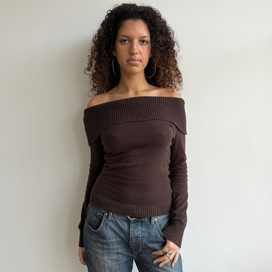 Brown bardot knit jumper - Size S