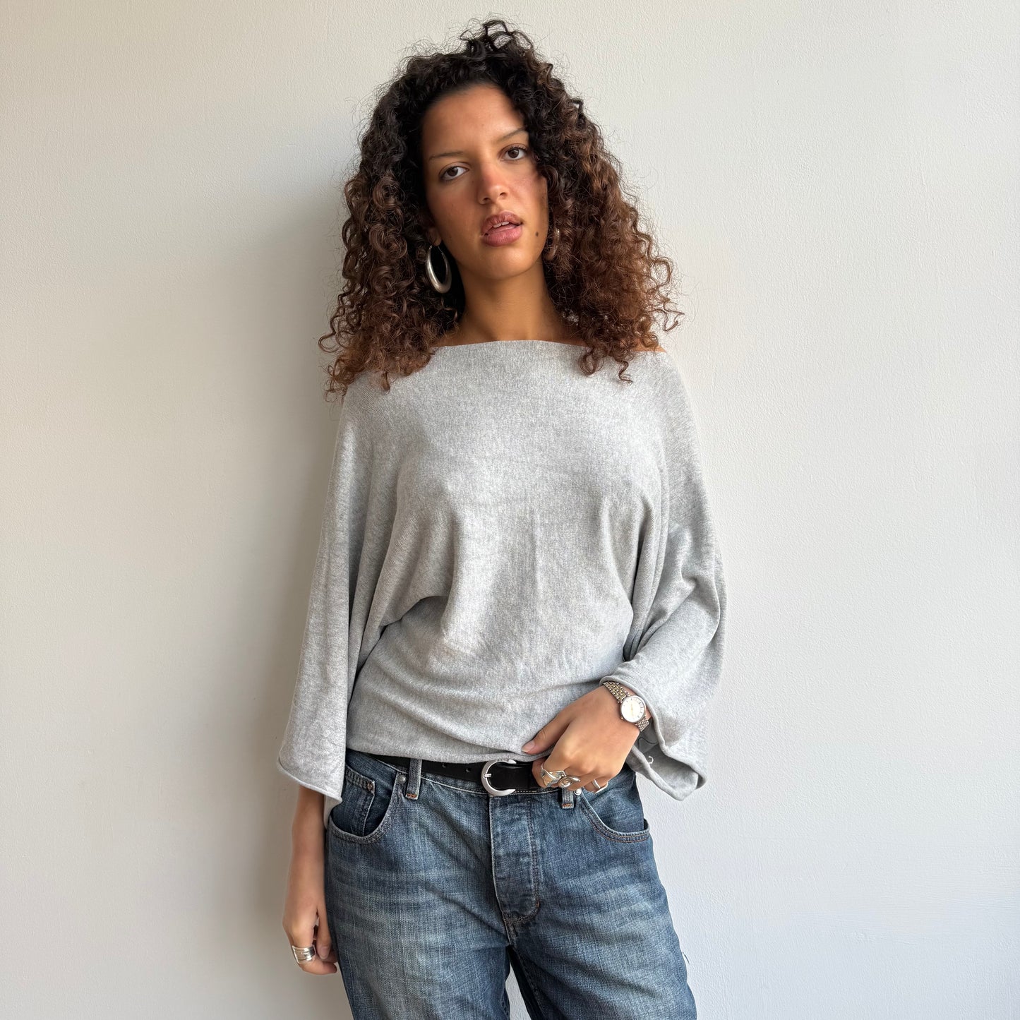 Grey 3/4 sleeve slouchy knit - Size M
