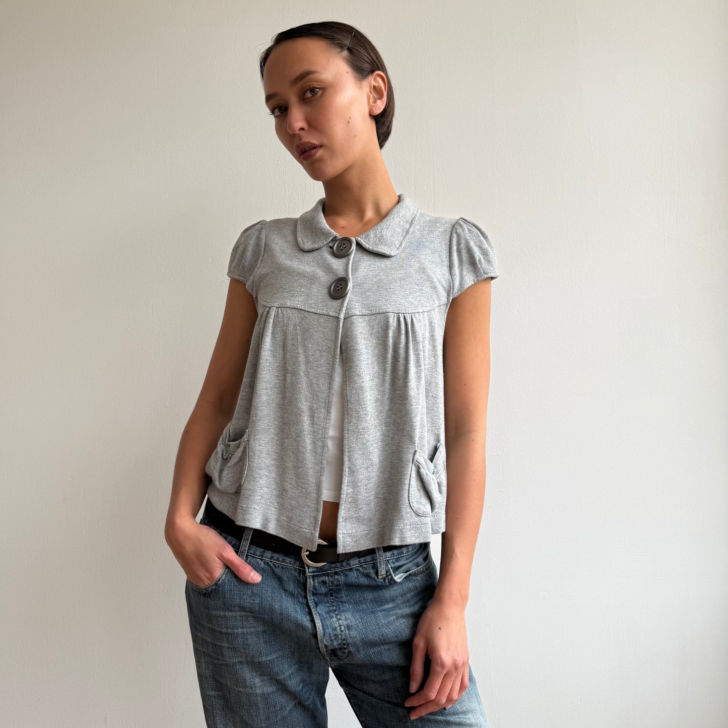 Grey short sleeve peacoat jumper - Size S/M