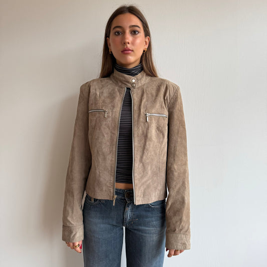 Tan suede moto jacket - Size M