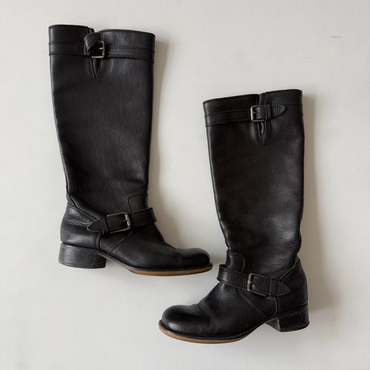 Black leather boots - Size UK4