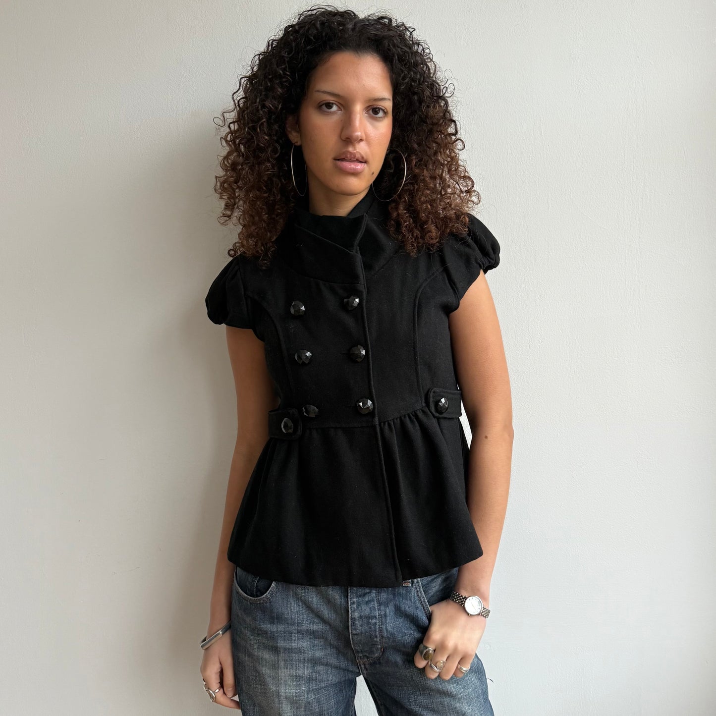 Black short sleeve peacoat - Size M/L