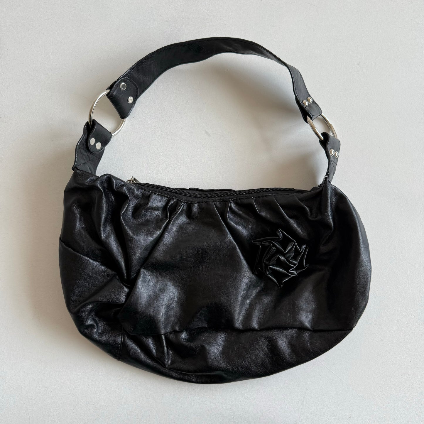 Black floral applique bag