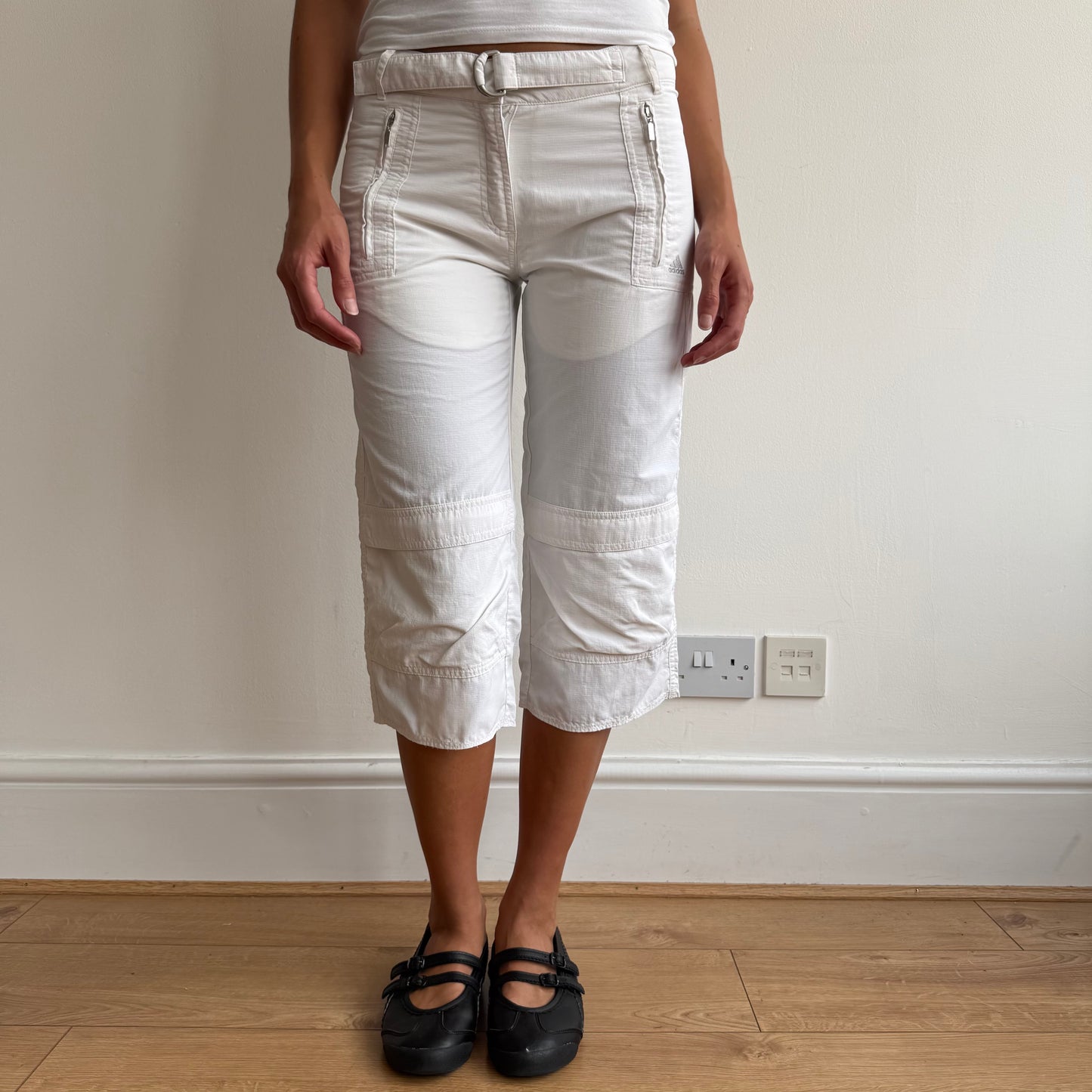 White Adidas belt capris - Size S