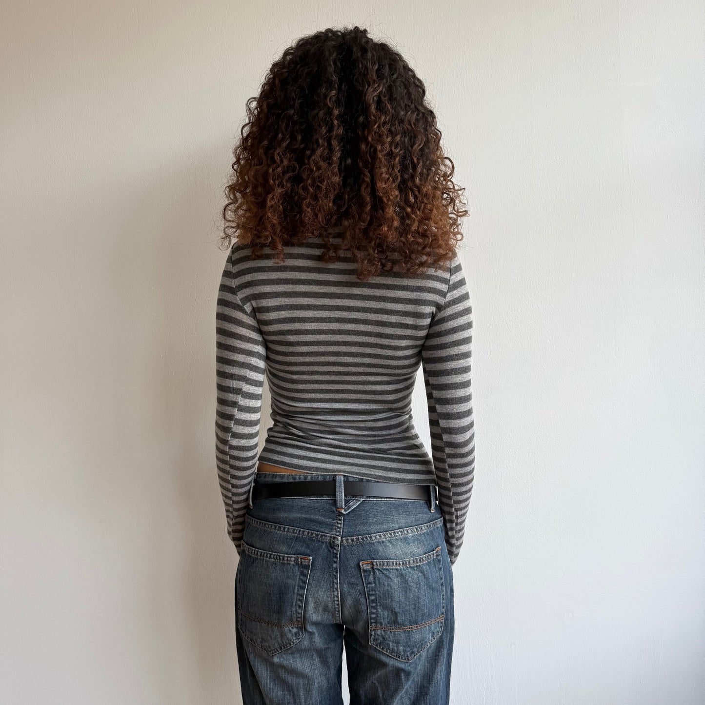 Grey stripe wrap top - Size S