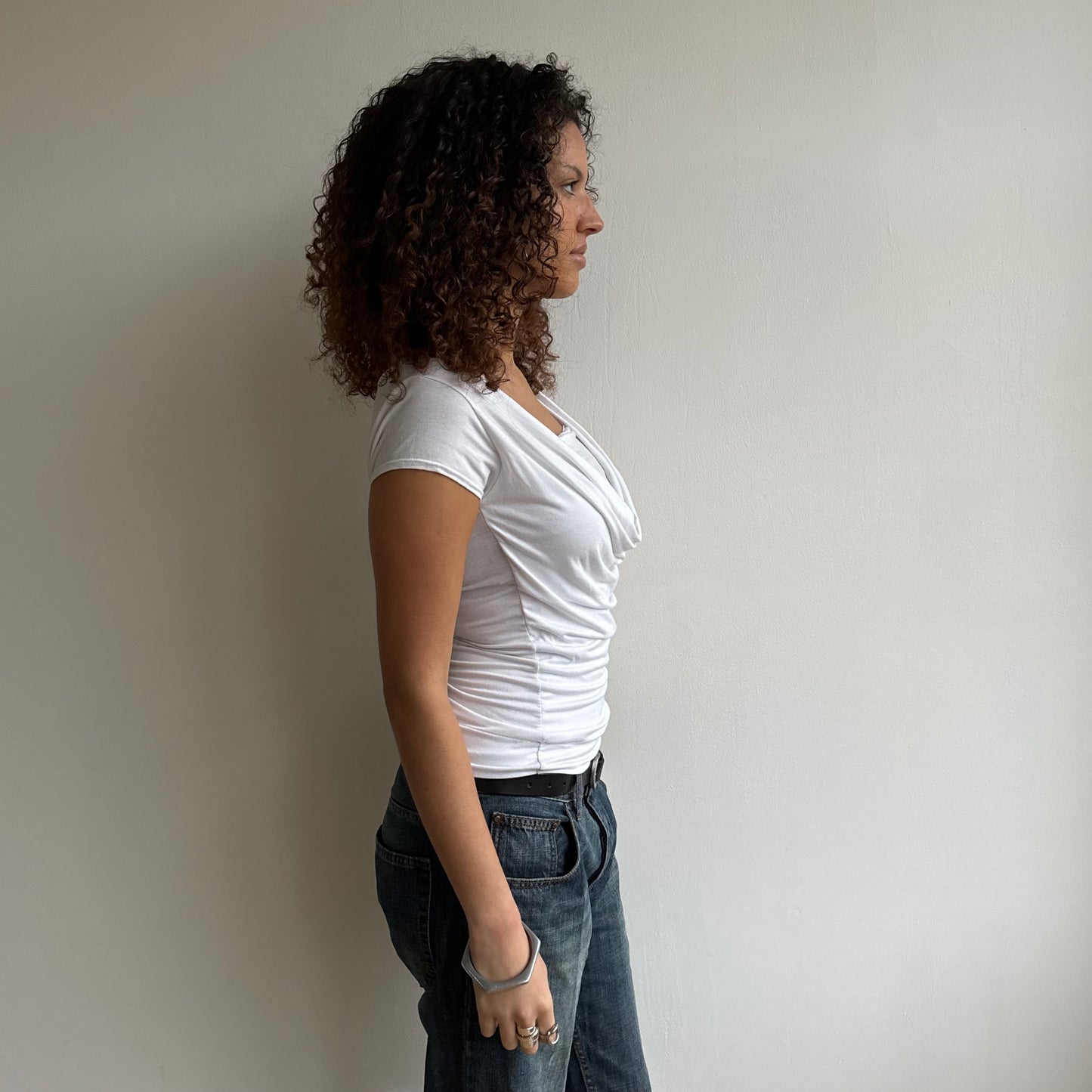 White short sleeve slouchy cowl top - Size M