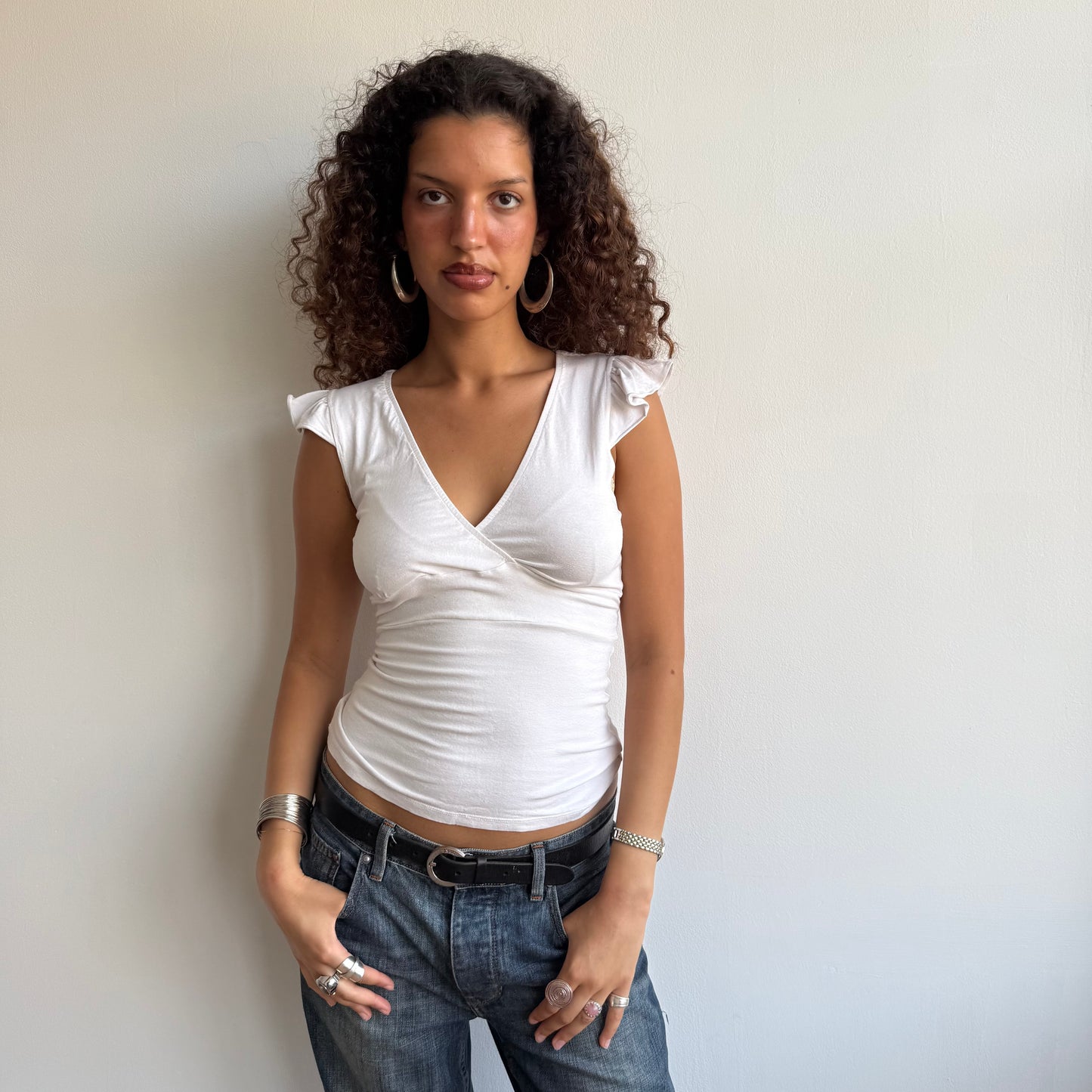 White keyhole wrap top - Size S