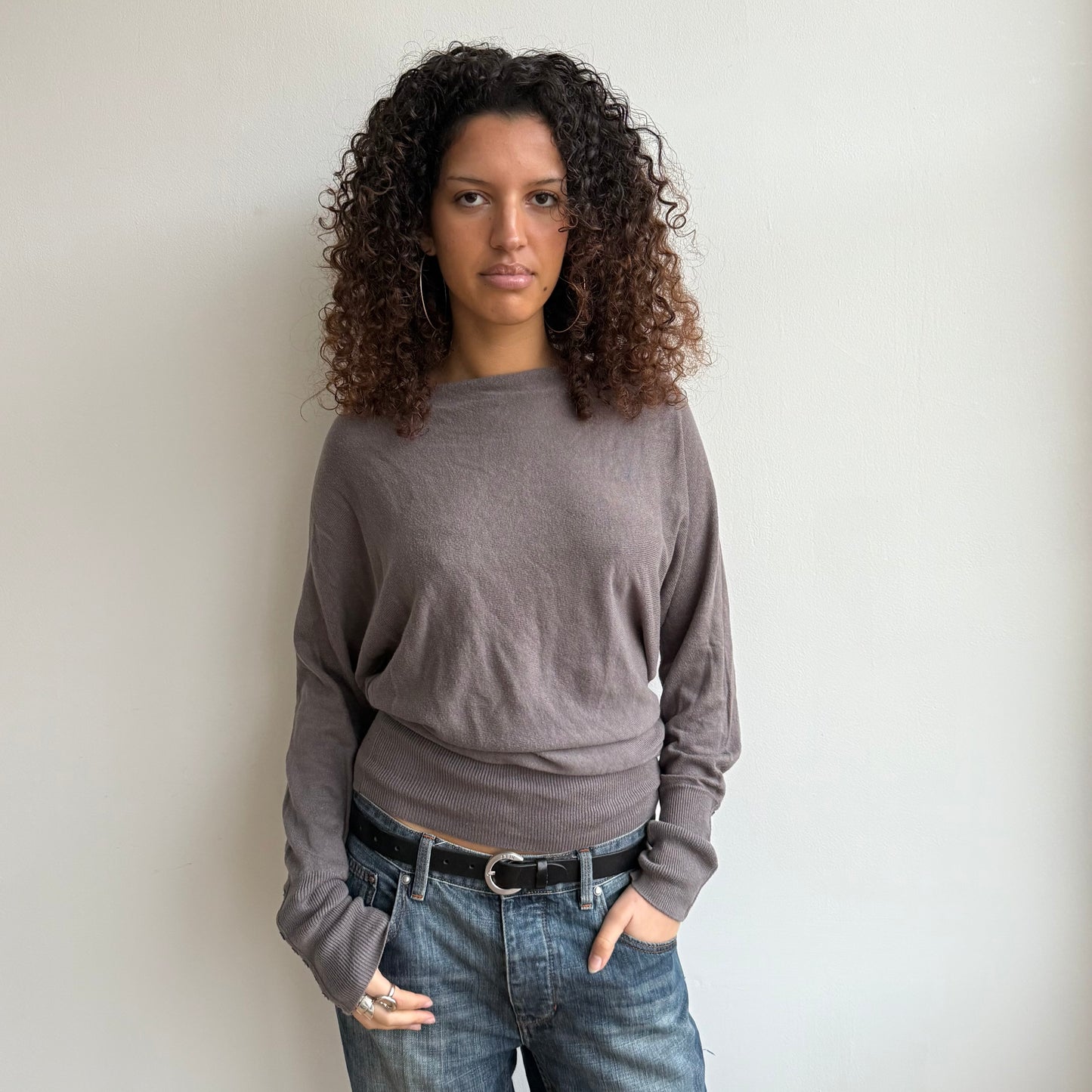 Taupe button sleeve slouchy knit - Size M