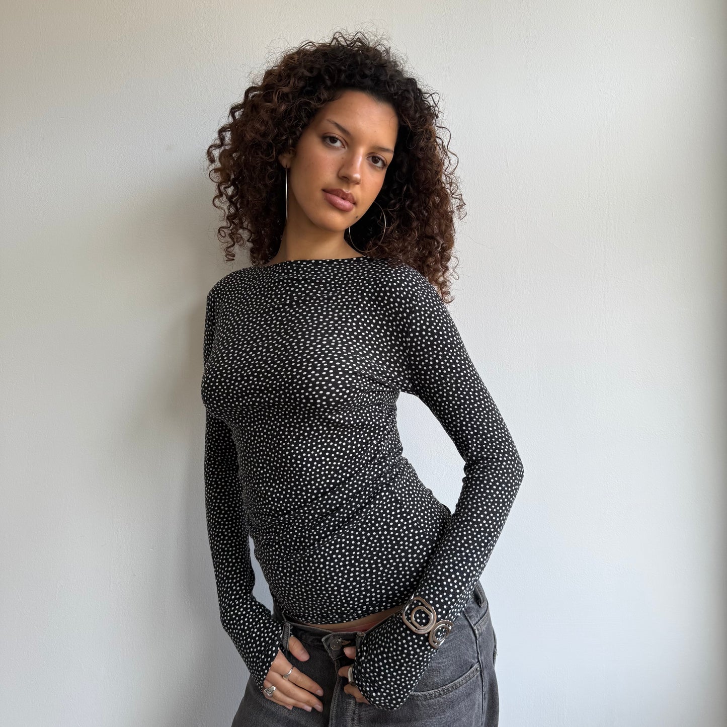 Black and white micro polka dot top - Size M
