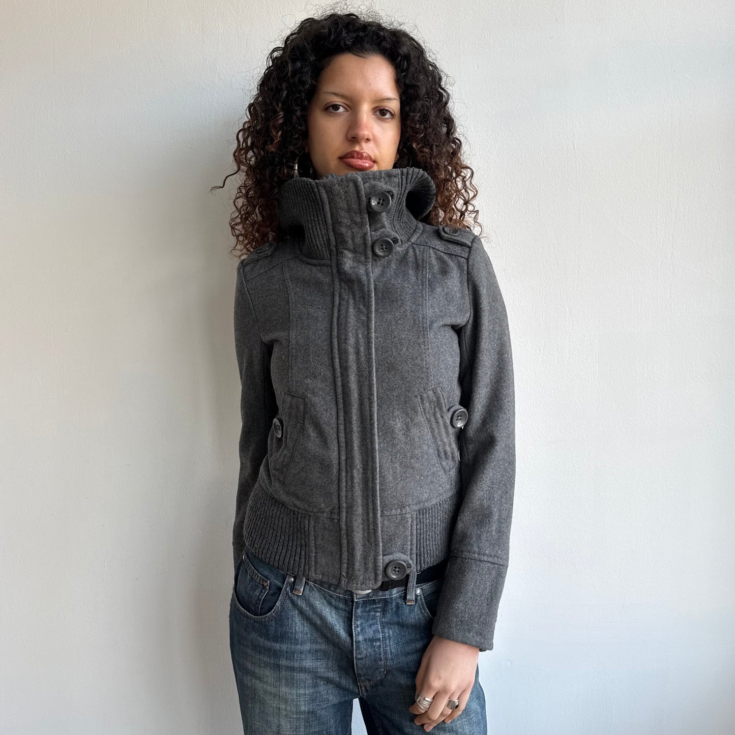 Grey cargo wool bomber - Size M