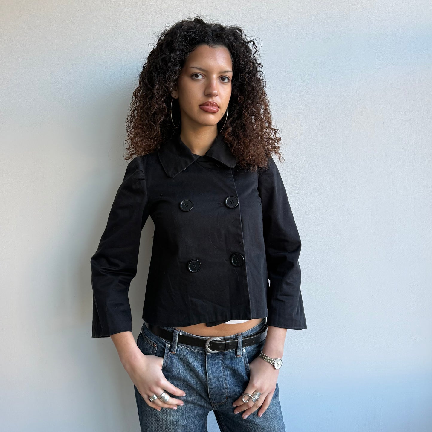 Black 3/4 sleeve peacoat - Size S/M