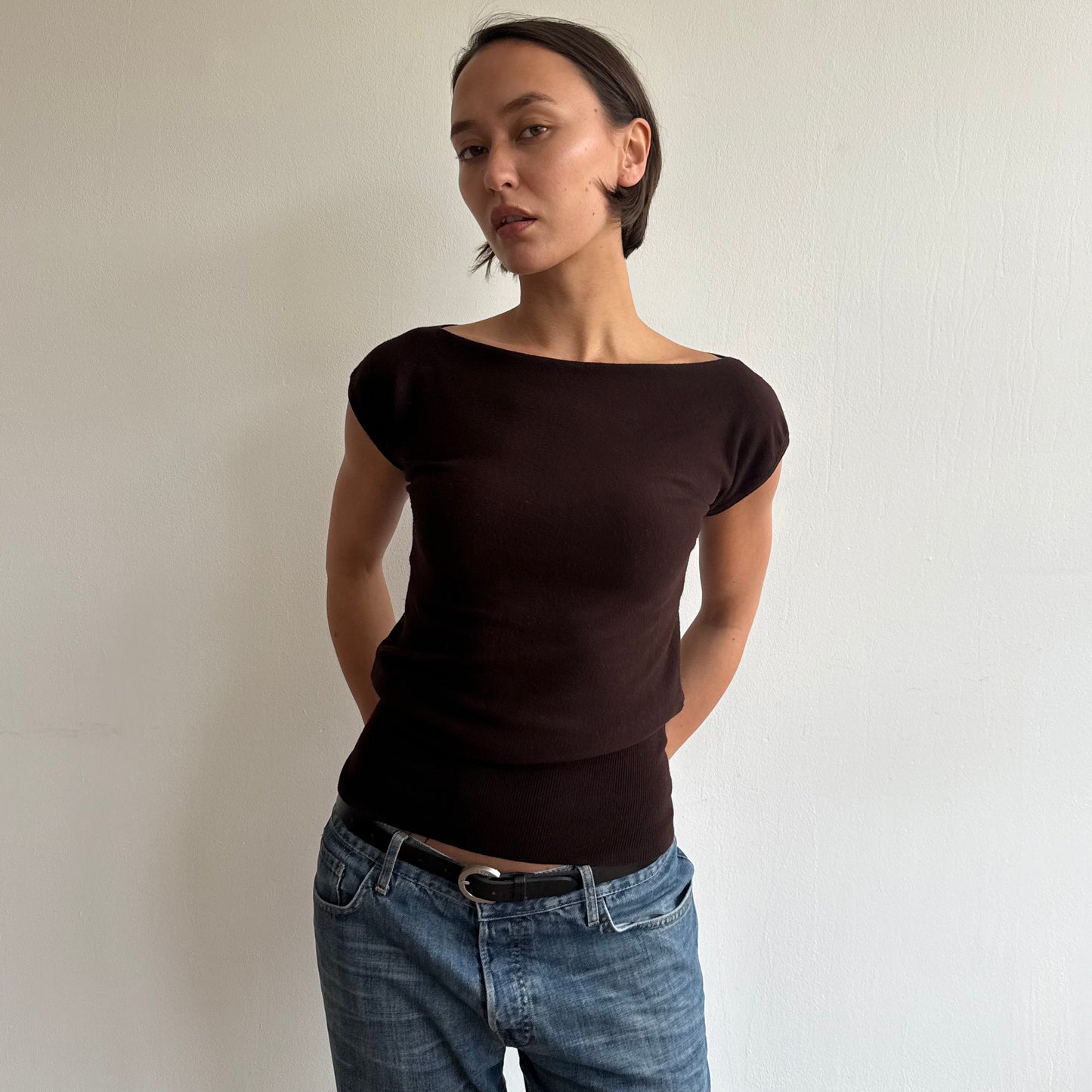 Brown short sleeve knit - Size S