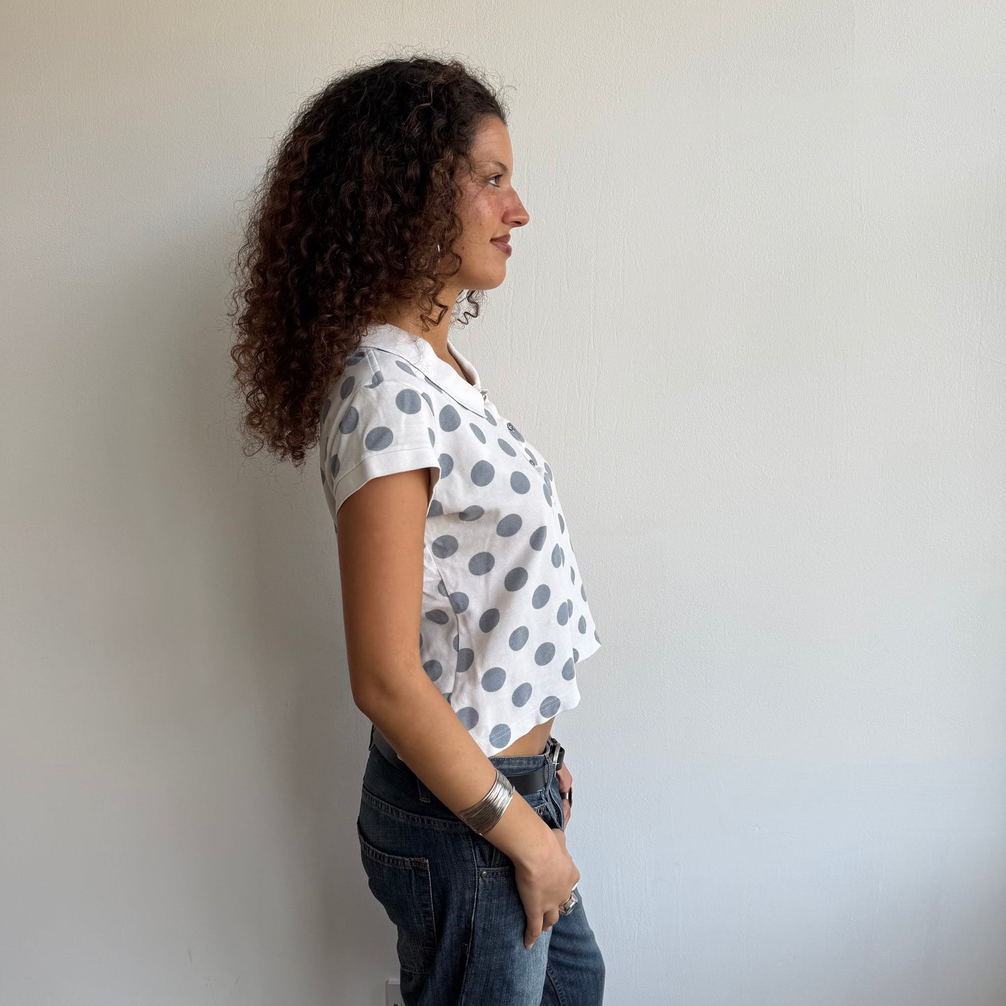 White polka dot Lacoste polo - Size S/M