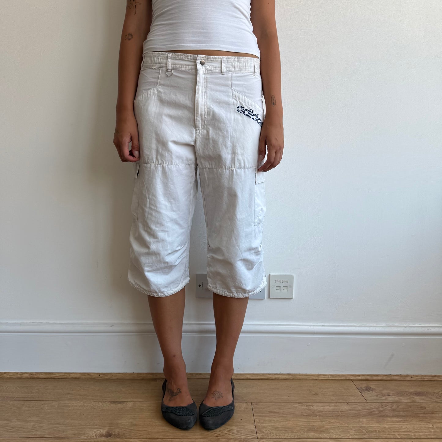 White Adidas cargo capris - Size M