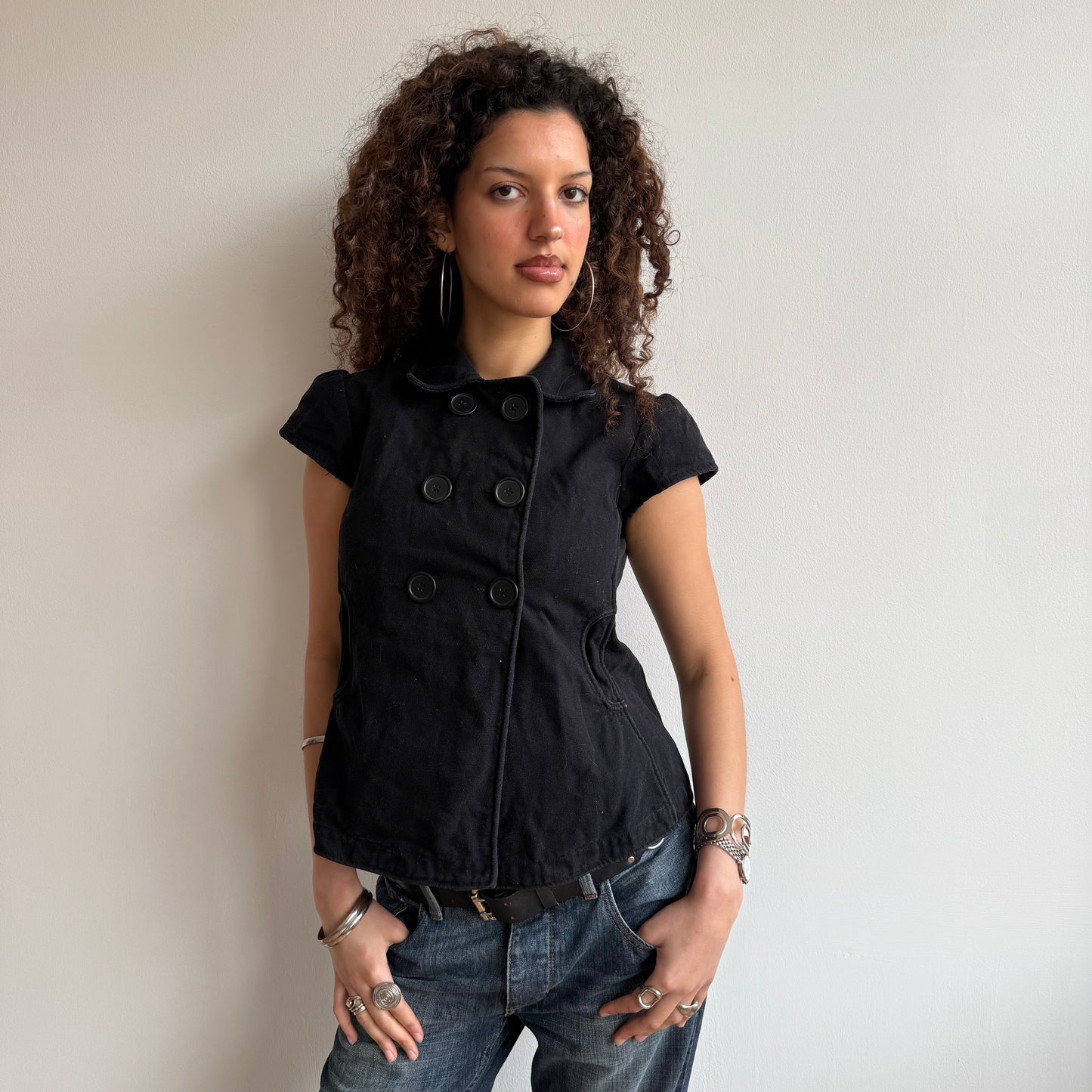 Black short sleeve peacoat - Size S