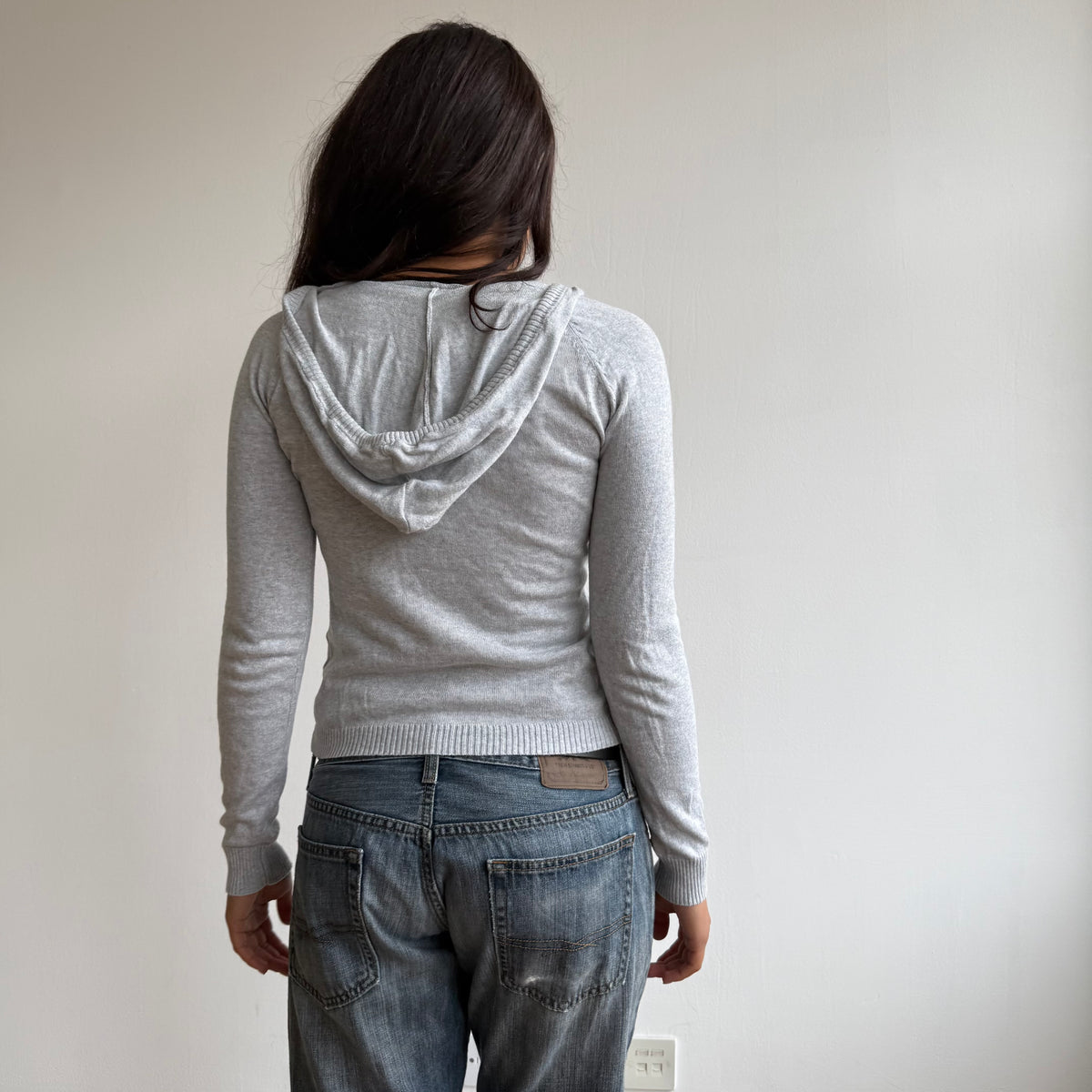 Grey v-neck tie waist hoodie - Size S