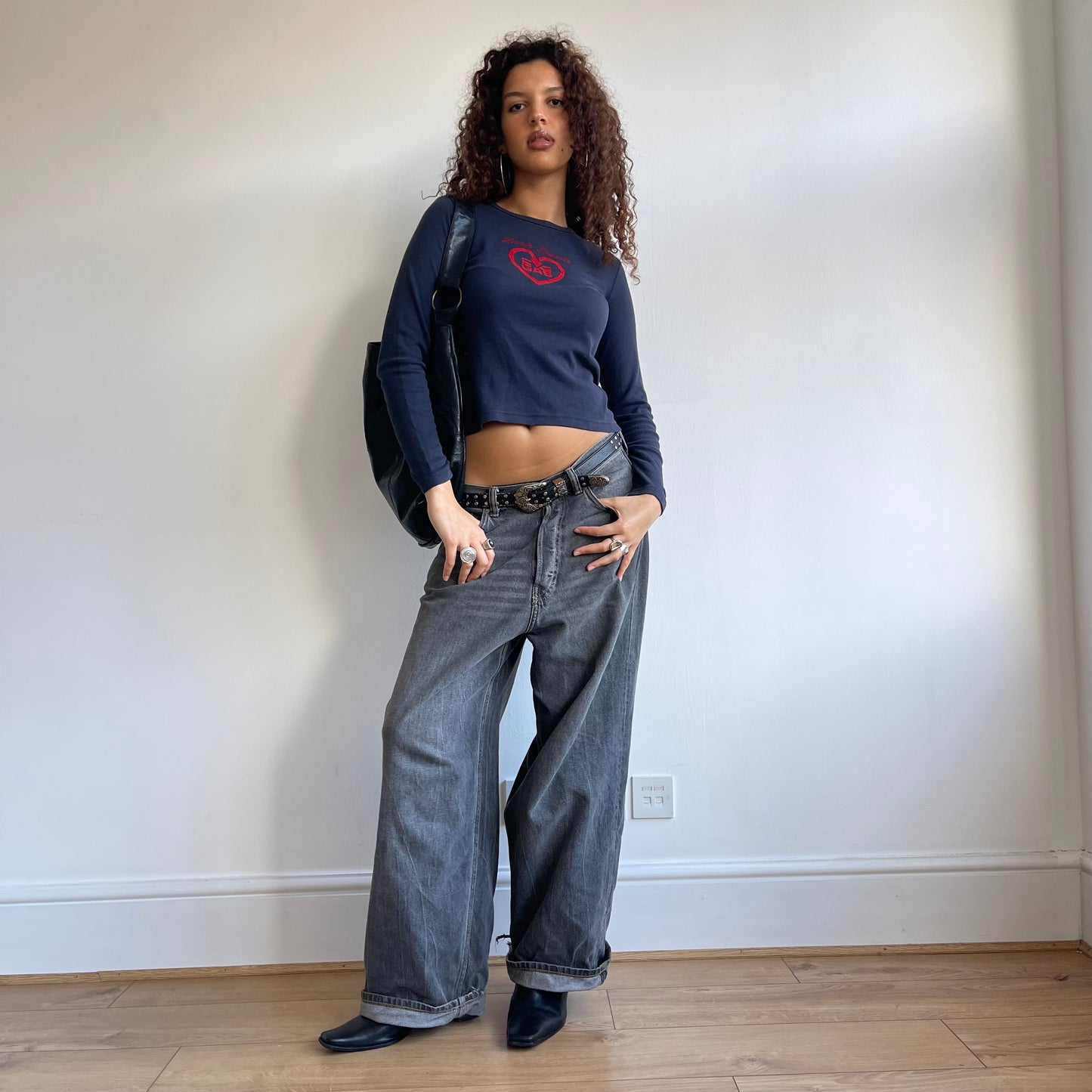 Navy long sleeve graphic top - Size S