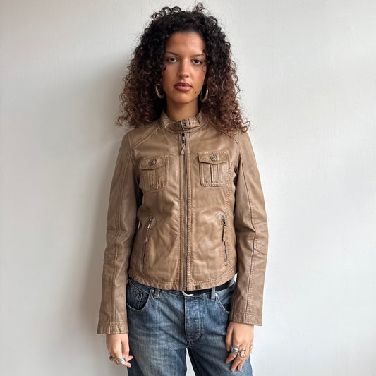 Brown leather moto jacket - Size M