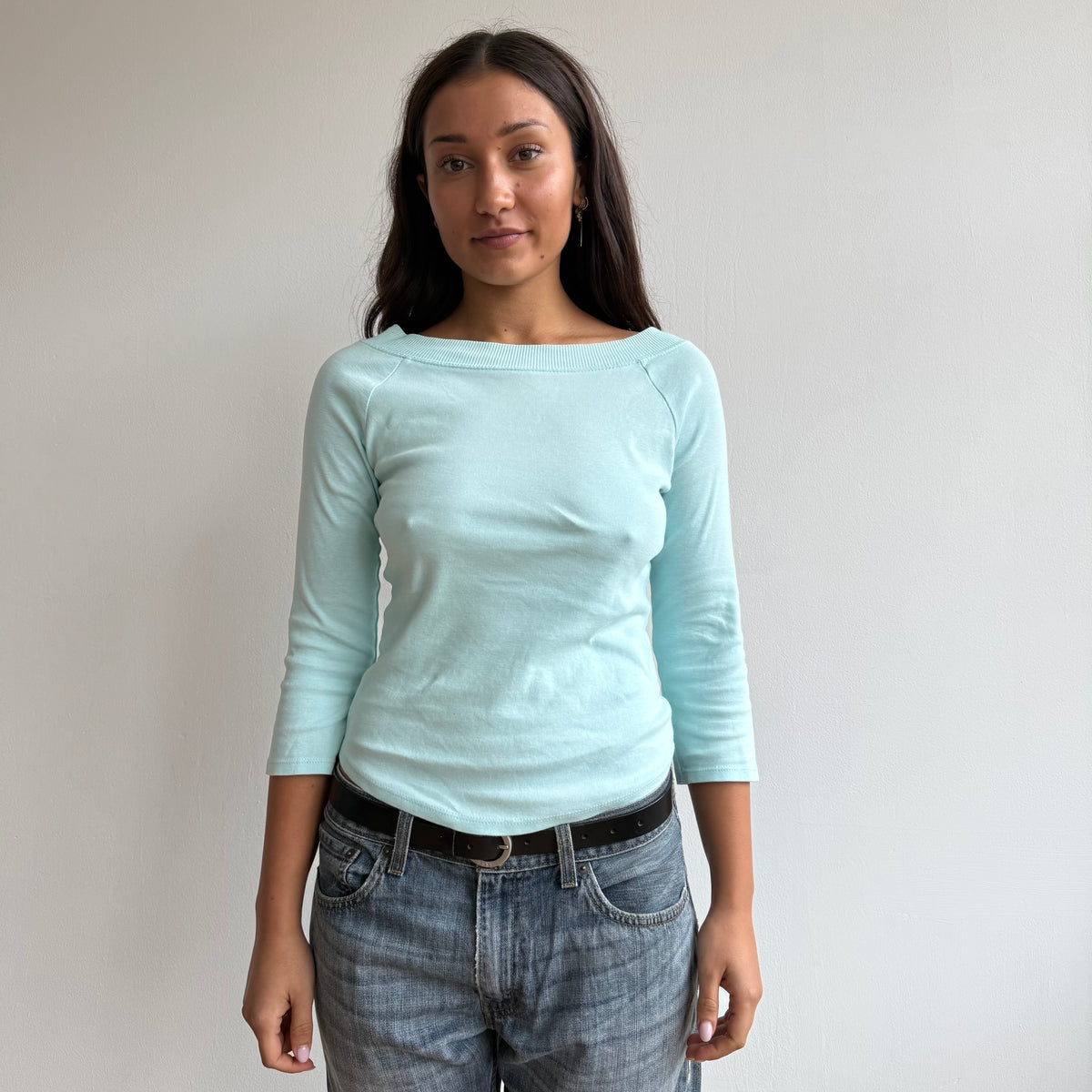 Turquoise 3/4 sleeve top - Size S