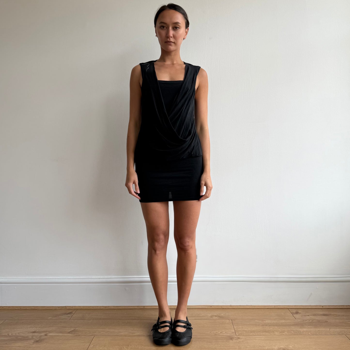 Black Morgan ruched cowl midi dress - Size S/M