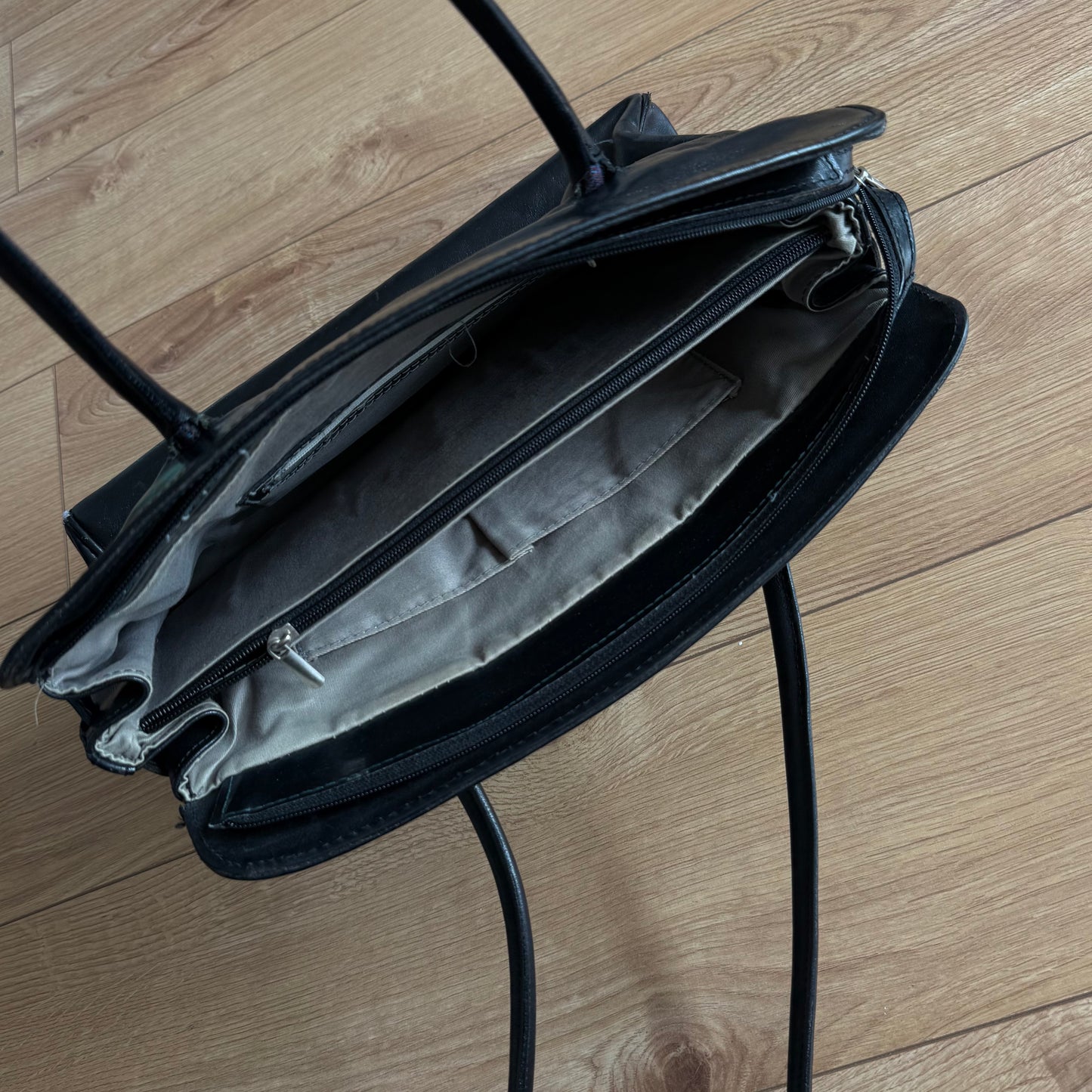 Black leather firkin bag - One Size