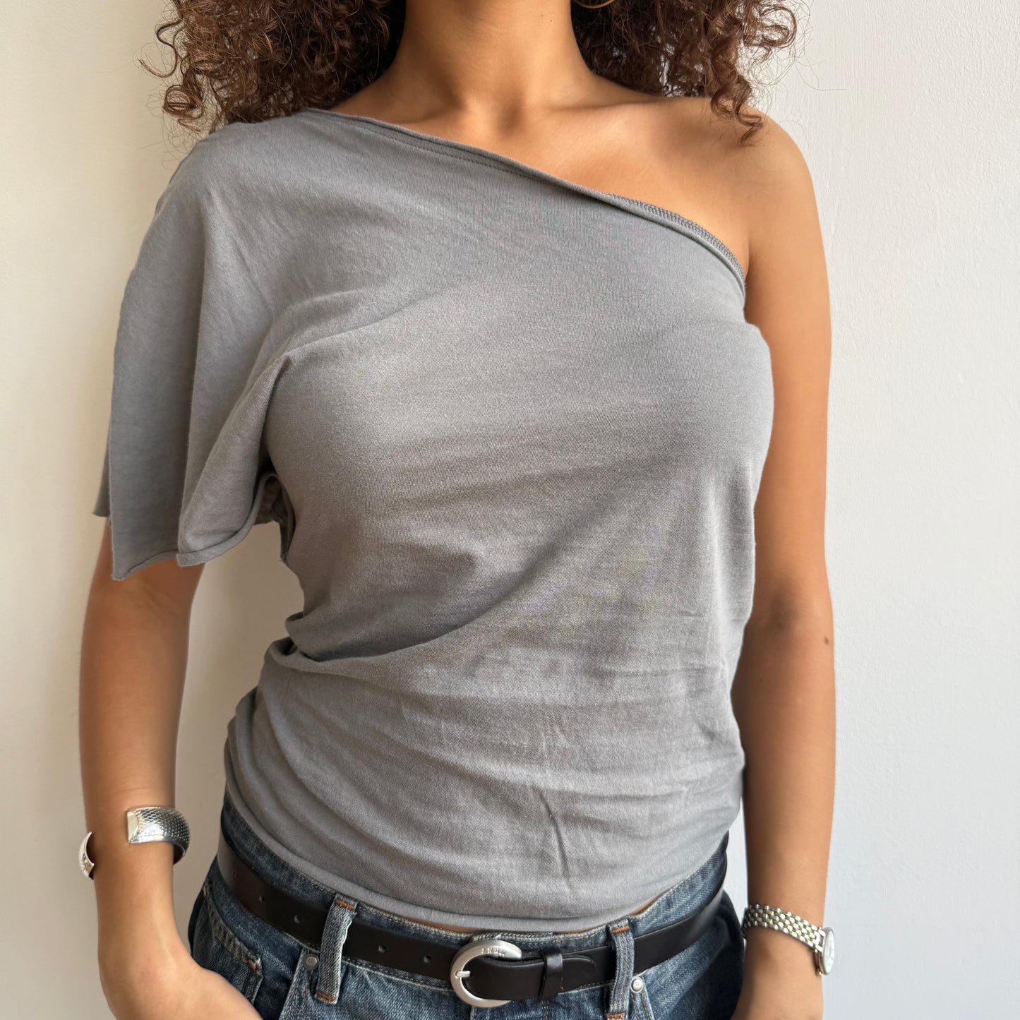 Grey one shoulder top - Size S/M