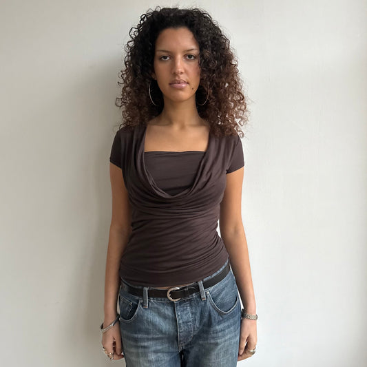 Dark brown cowl t-shirt - Size S