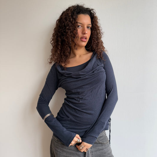 Navy ruched long sleeve - Size S