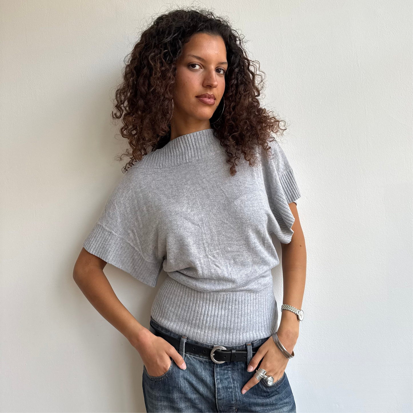 Light grey slouchy knit jumper - Size S