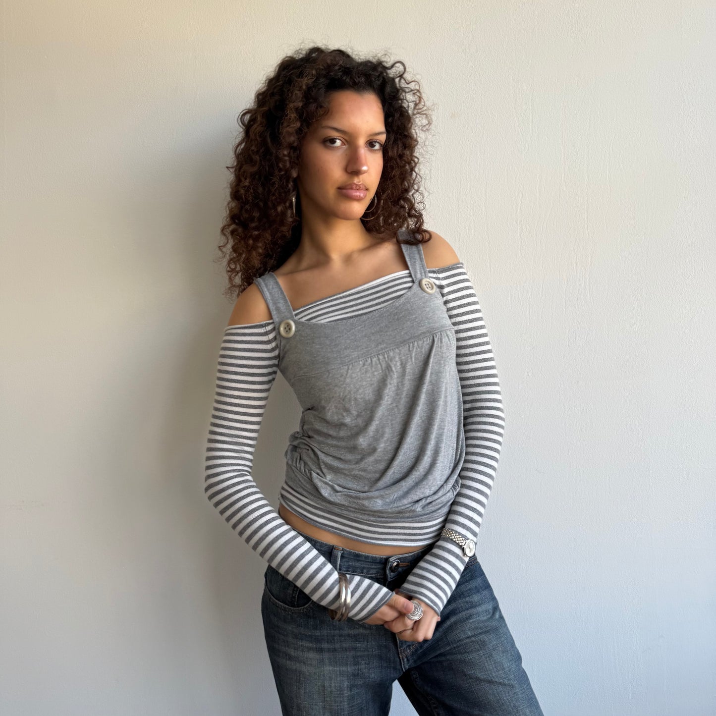 Grey stripe Bardot knit - Size XS
