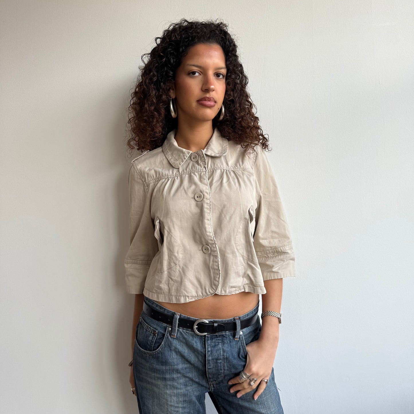 Beige 3/4 sleeve swing coat - Size S