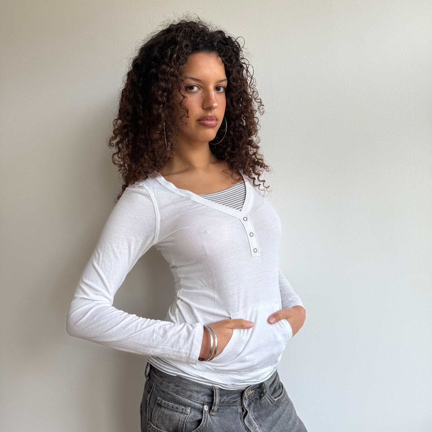 White + grey double layer top - Size S