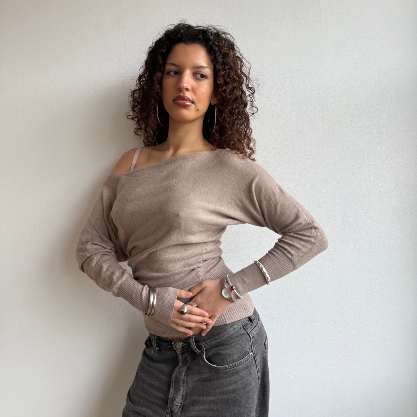 Beige slouchy knit jumper - Size S