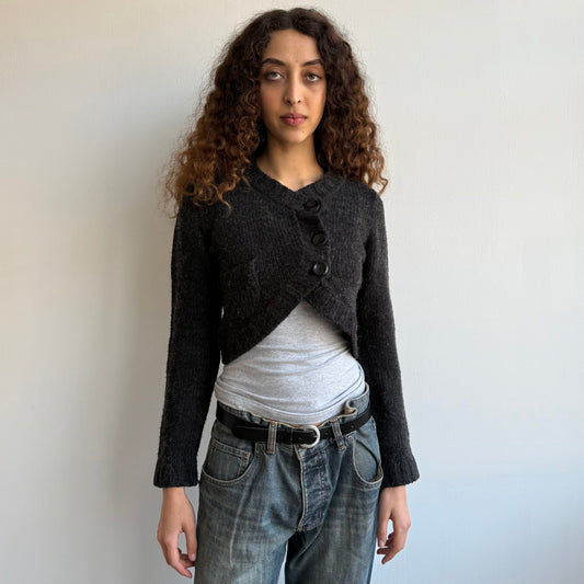 Charcoal grey button knit cardi - Size S