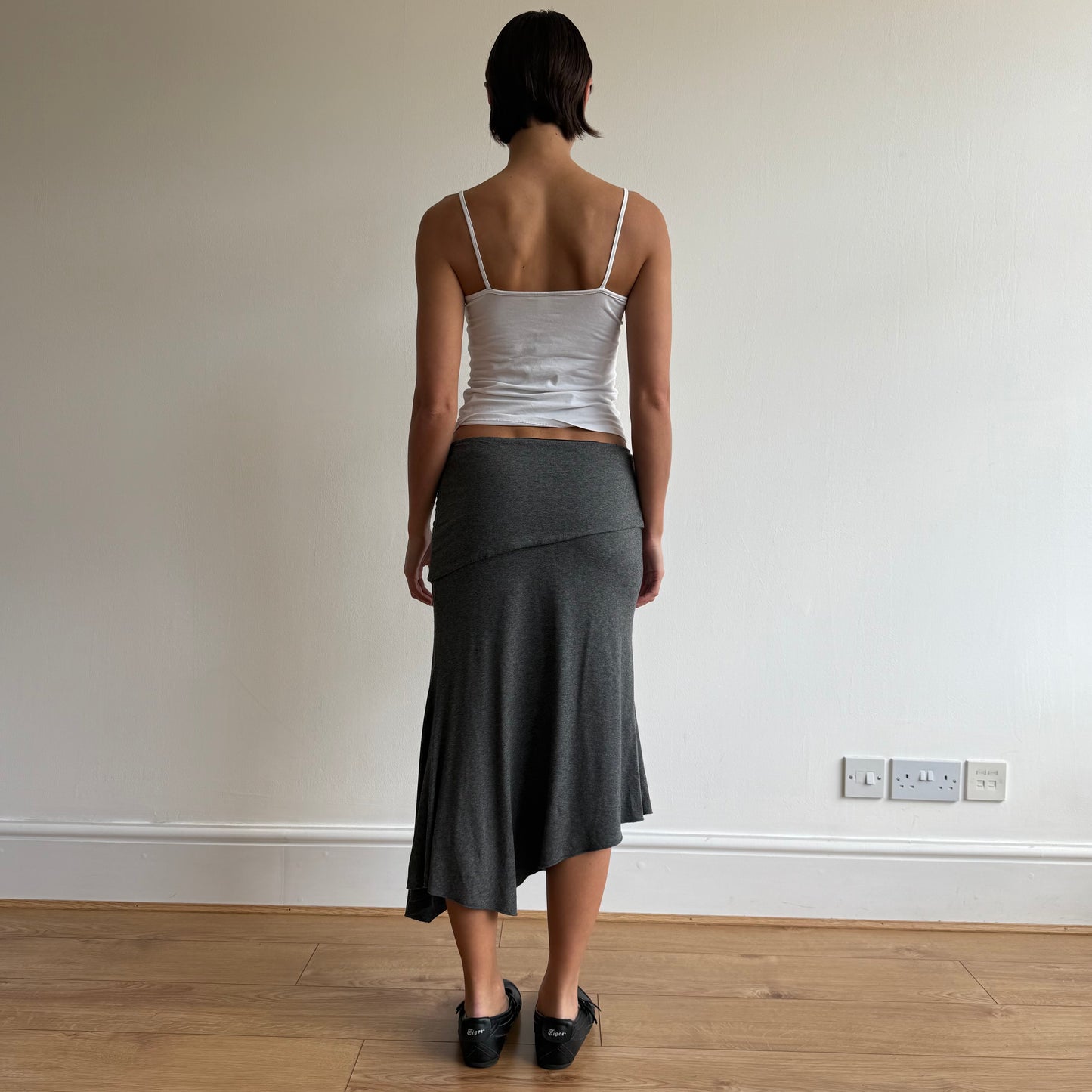 Charcoal fold waist midi skirt - Size S/M
