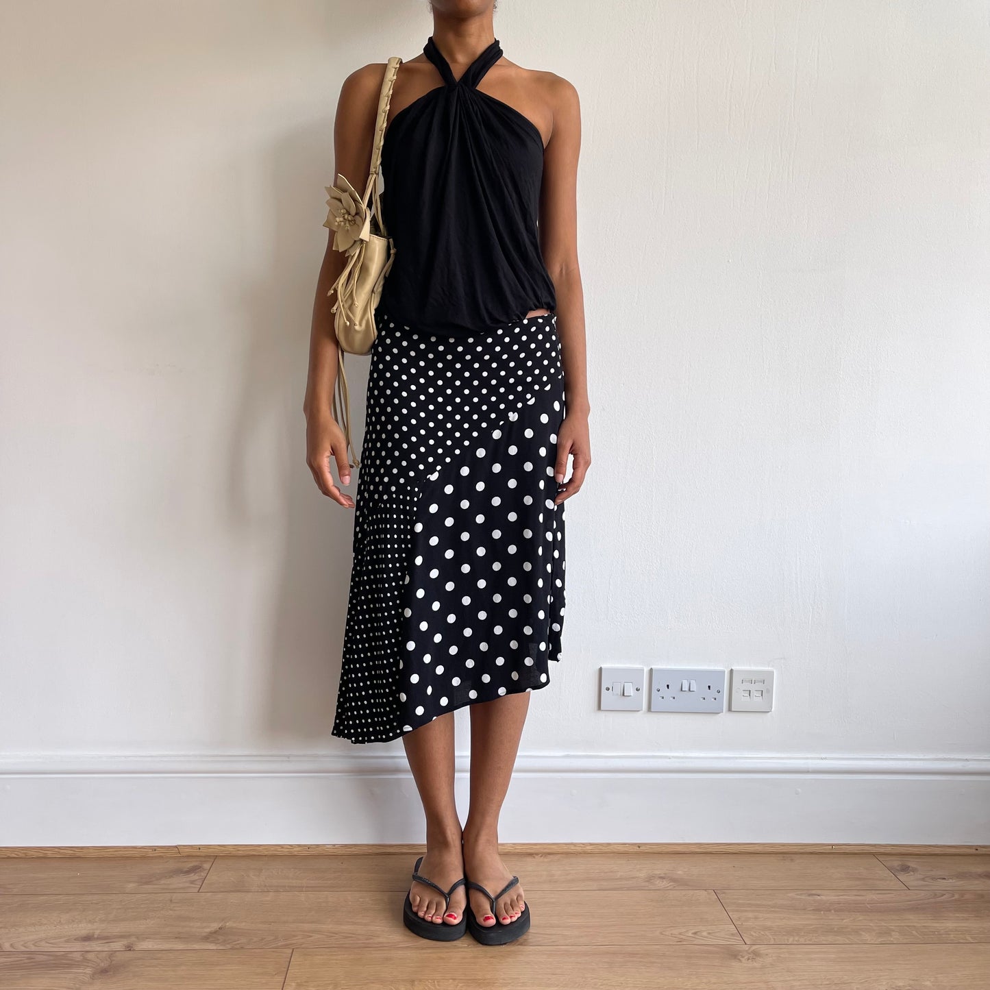 Black polka dot midi skirt - Size S