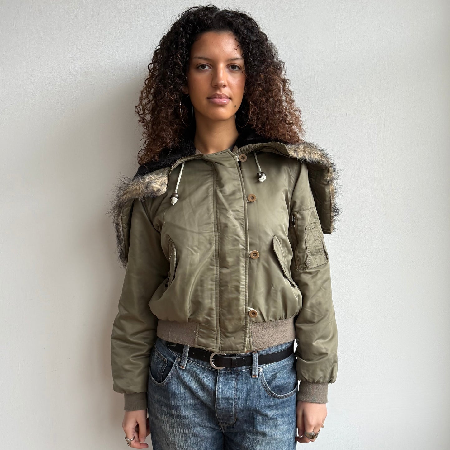 Khaki fur hood bomber - Size M