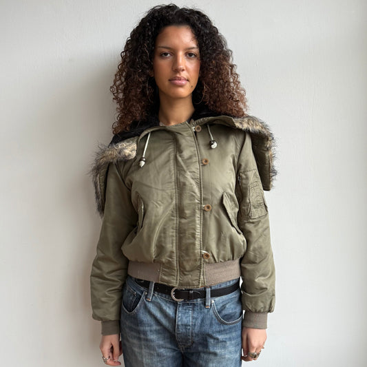 Khaki fur hood bomber - Size M