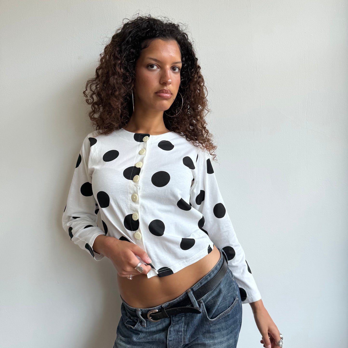 White polka dot button top - Size S